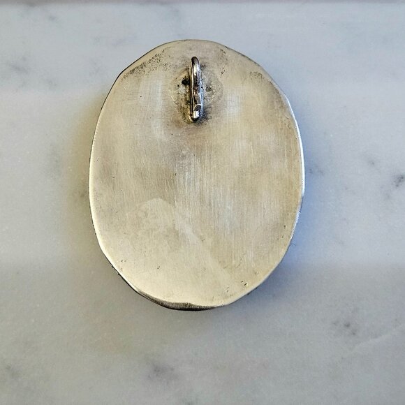 Vintage Southwestern Large Sterling Silver Dendritic Agate Pendant - Picture 6 of 8